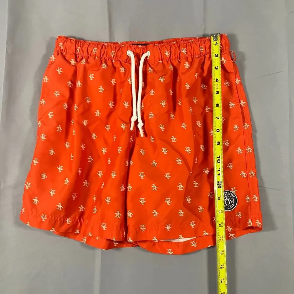 Original Penguin Swim Trunks Boys Medium‎ Red White Penguin Logo Print Board Sho